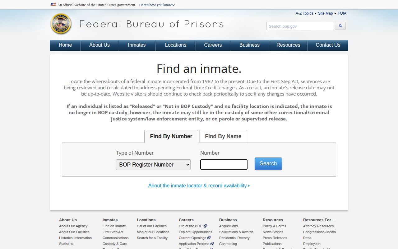Federal BOP Gasconade County release lookup and custody wording